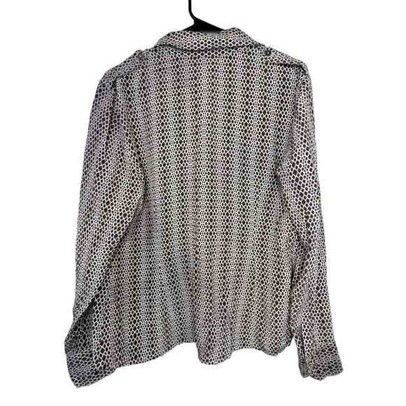 Talbots Brown and White Geometric Silk Professional Long Sleeve Blouse - Picture 4 of 4